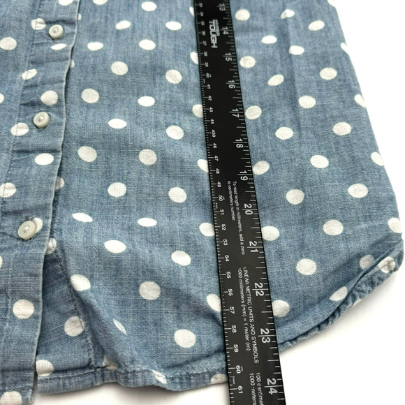 TOMMY HILFIGER Womens Small Blue Jean Denim White Polka Dot Button Up Vest Shirt - Picture 8 of 8